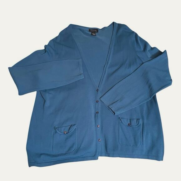 Womans Jones New York Signature 3xRayon Nylon Cardigan V Neck Button Up Pockets - Picture 1 of 11